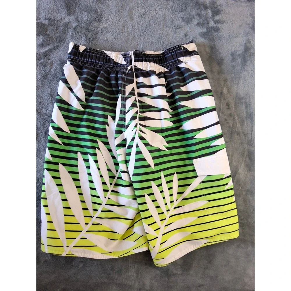 No Fear Mens Tropical Palm Stripe Board Shorts Green Yellow Swim‎ Trunk Med. Y2K